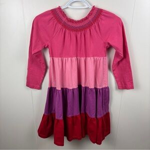 Hanna Andersson Twirl Girl Color Block Dress sz 6-7 (120) Pink Purple Red Tiered
